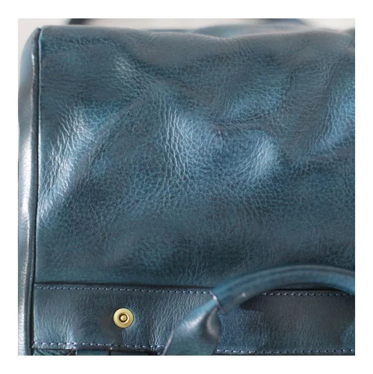 Fashion Women's Blue Leather Top Handle Satchel Handbag Brown Shoulder Bag Satchel Crossbody Purse