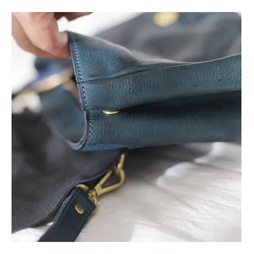 Fashion Women's Blue Leather Top Handle Satchel Handbag Brown Shoulder Bag Satchel Crossbody Purse