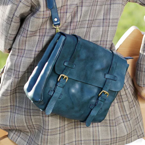 Fashion Women's Blue Leather Top Handle Satchel Handbag Brown Shoulder Bag Satchel Crossbody Purse