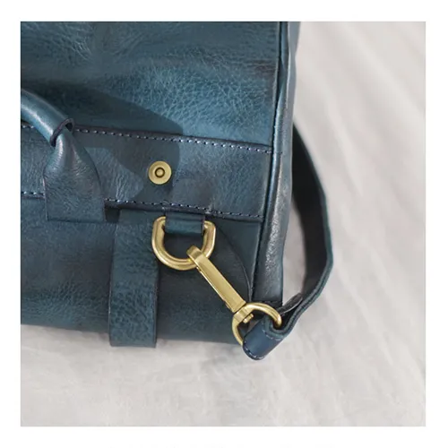 Fashion Women's Blue Leather Top Handle Satchel Handbag Brown Shoulder Bag Satchel Crossbody Purse