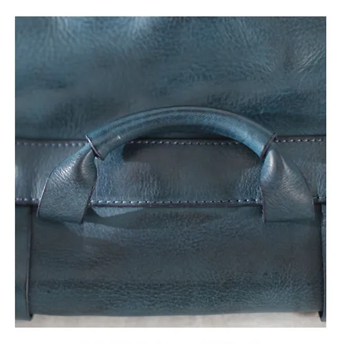 Fashion Women's Blue Leather Top Handle Satchel Handbag Brown Shoulder Bag Satchel Crossbody Purse