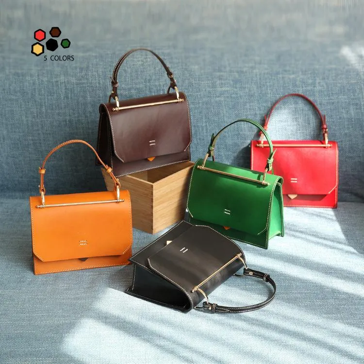Fashion Womens Green Leather Flap Over Handbag Purse Handmade Square Crossbody Bag Shoulder Bag Purse