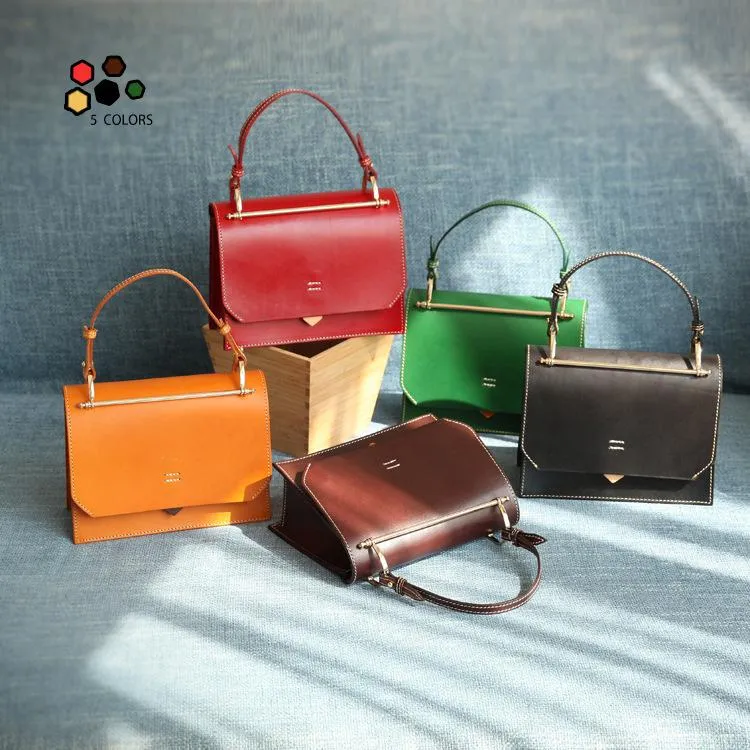 Fashion Womens Green Leather Flap Over Handbag Purse Handmade Square Crossbody Bag Shoulder Bag Purse