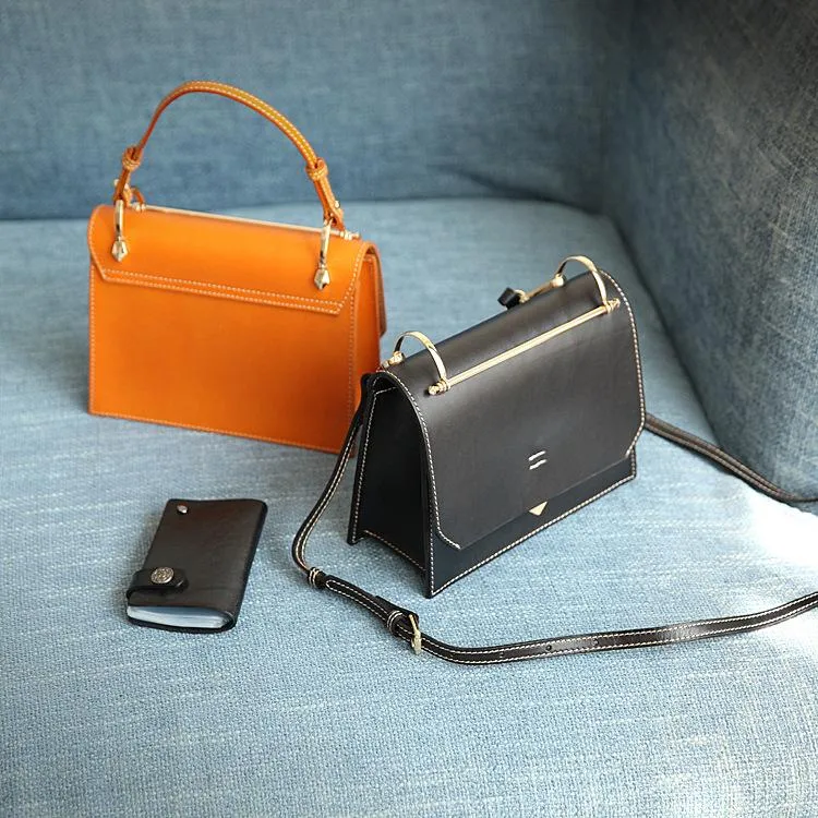 Fashion Womens Green Leather Flap Over Handbag Purse Handmade Square Crossbody Bag Shoulder Bag Purse