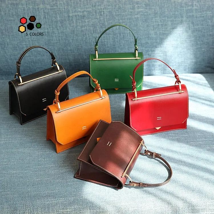 Fashion Womens Green Leather Flap Over Handbag Purse Handmade Square Crossbody Bag Shoulder Bag Purse