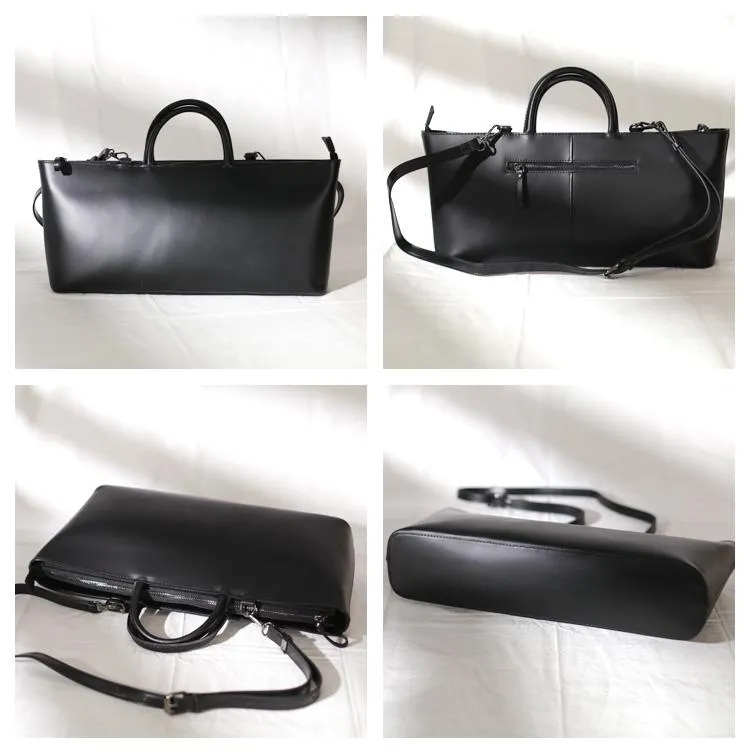 Fashion Womens Leather Structured Black 18" Zipper Shoulder Handbag Long Shoulder Bag For Work