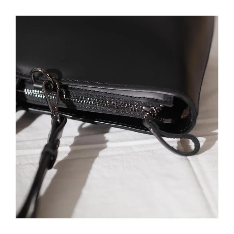 Fashion Womens Leather Structured Black 18" Zipper Shoulder Handbag Long Shoulder Bag For Work