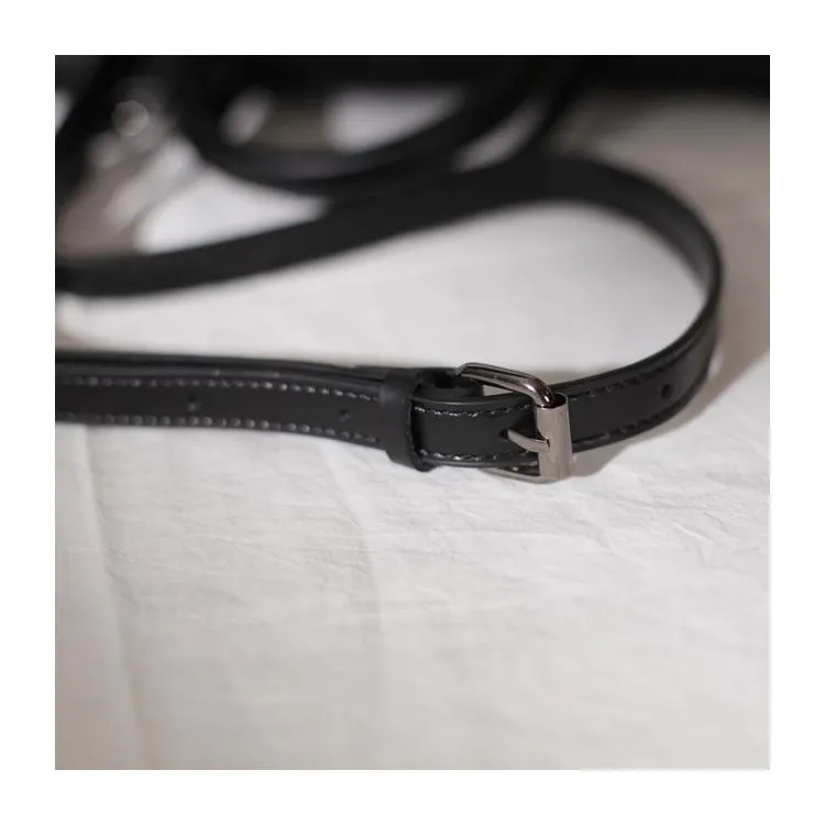 Fashion Womens Leather Structured Black 18" Zipper Shoulder Handbag Long Shoulder Bag For Work