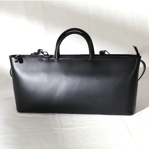 Fashion Womens Leather Structured Black 18" Zipper Shoulder Handbag Long Shoulder Bag For Work