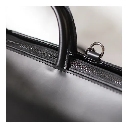 Fashion Womens Leather Structured Black 18" Zipper Shoulder Handbag Long Shoulder Bag For Work