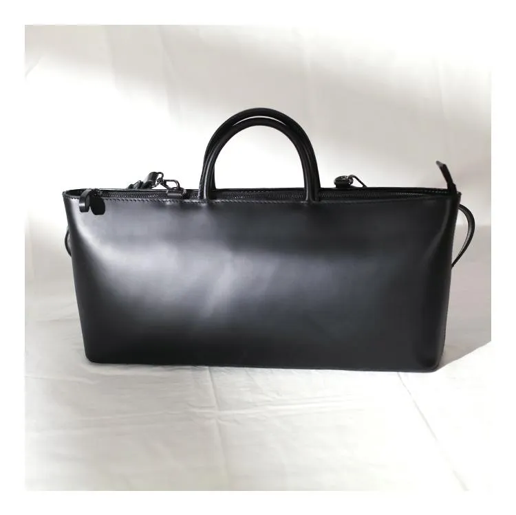 Fashion Womens Leather Structured Black 18" Zipper Shoulder Handbag Long Shoulder Bag For Work