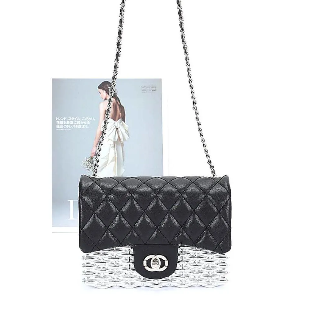 FASHNZFAB Quilted Flap Acrylic Shoulder Bag
