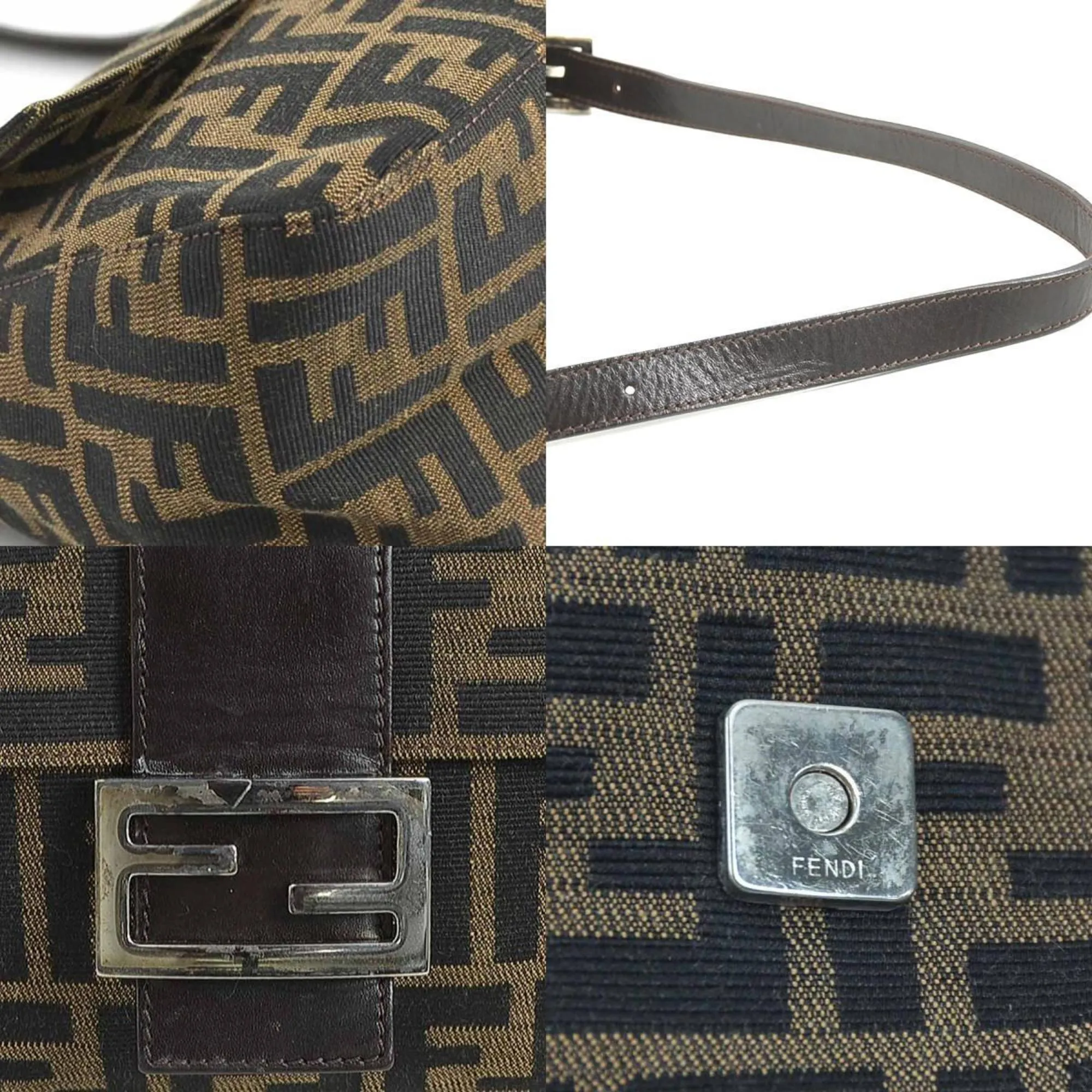 Fendi Canvas Leather Shoulder Bag (Pre-Owned)