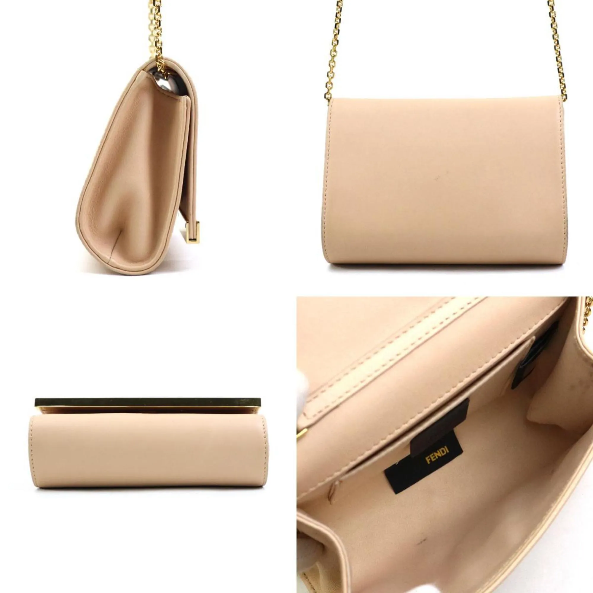 Fendi gold pink Leather Metal Shoulder Bag (Pre-Owned)