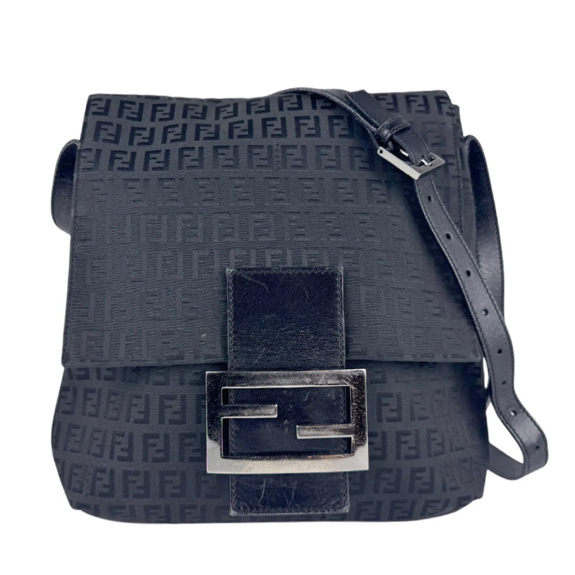 Fendi Nylon Canvas Leather Shoulder Bag (Pre-Owned)