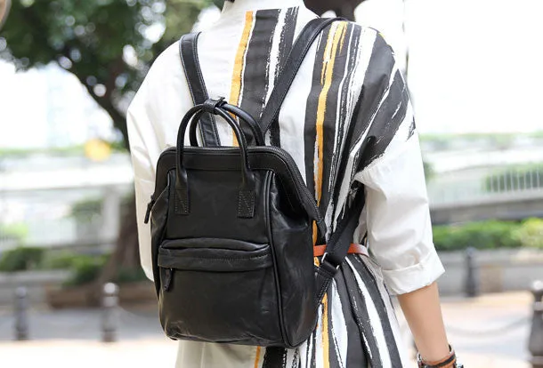 Genuine handmade Handbag Leather backpack bag shoulder bag black  women leather purse