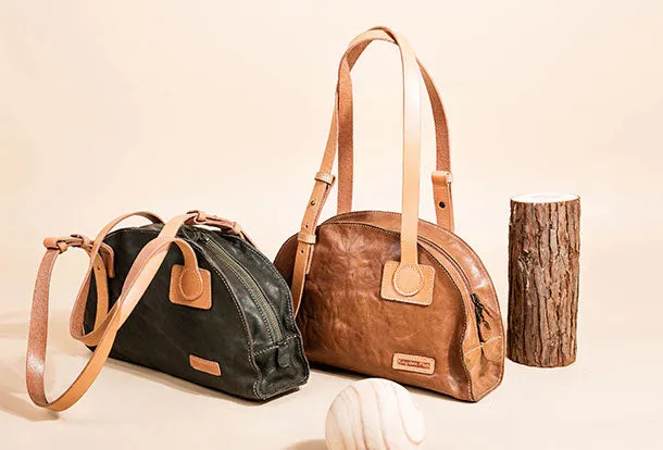 Genuine Leather Bag Semicircle Style Handmade Handbag Shoulder Bag Purse For Women