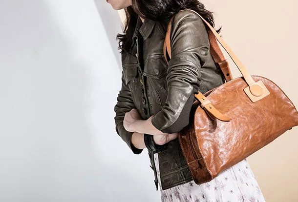 Genuine Leather Bag Semicircle Style Handmade Handbag Shoulder Bag Purse For Women