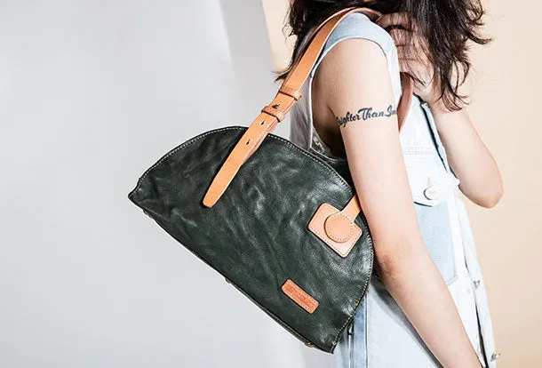 Genuine Leather Bag Semicircle Style Handmade Handbag Shoulder Bag Purse For Women