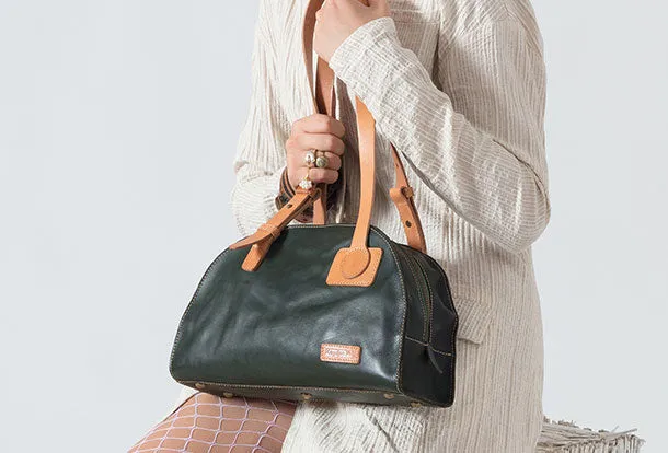 Genuine Leather Bag Semicircle Style Handmade Handbag Shoulder Bag Purse For Women