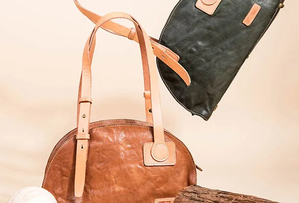 Genuine Leather Bag Semicircle Style Handmade Handbag Shoulder Bag Purse For Women