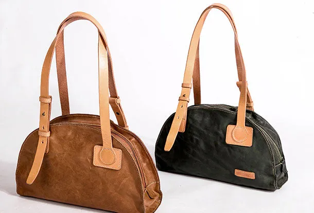 Genuine Leather Bag Semicircle Style Handmade Handbag Shoulder Bag Purse For Women