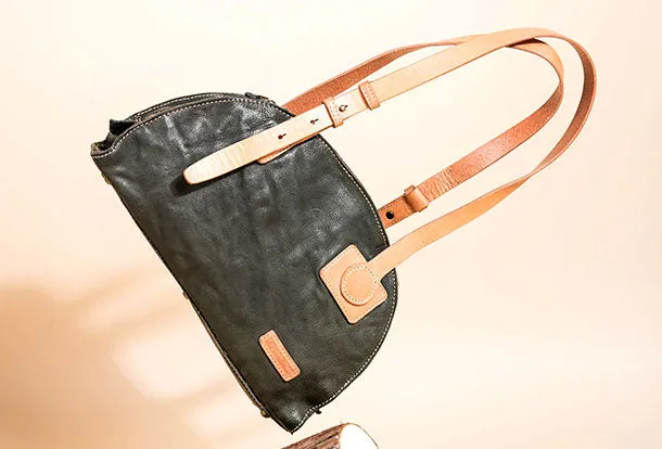 Genuine Leather Bag Semicircle Style Handmade Handbag Shoulder Bag Purse For Women
