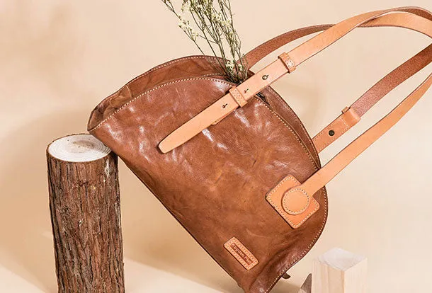 Genuine Leather Bag Semicircle Style Handmade Handbag Shoulder Bag Purse For Women