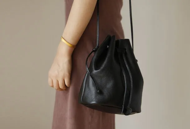 Genuine Leather Cute Bucket Bag Crossbody Bag Shoulder Bag Women Leather Purse