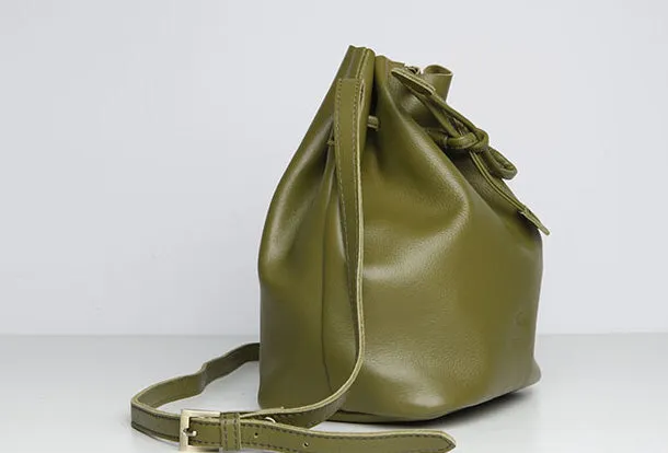 Genuine Leather Cute Bucket Bag Crossbody Bag Shoulder Bag Women Leather Purse