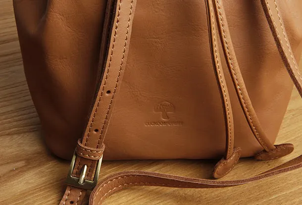 Genuine Leather Cute Bucket Bag Crossbody Bag Shoulder Bag Women Leather Purse