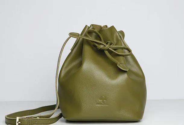 Genuine Leather Cute Bucket Bag Crossbody Bag Shoulder Bag Women Leather Purse