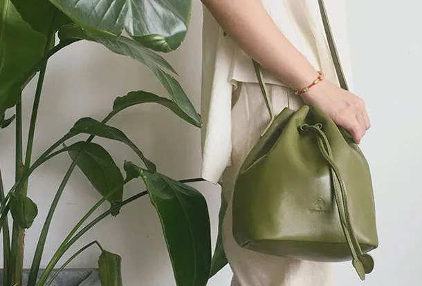 Genuine Leather Cute Bucket Bag Crossbody Bag Shoulder Bag Women Leather Purse