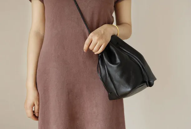Genuine Leather Cute Bucket Bag Crossbody Bag Shoulder Bag Women Leather Purse