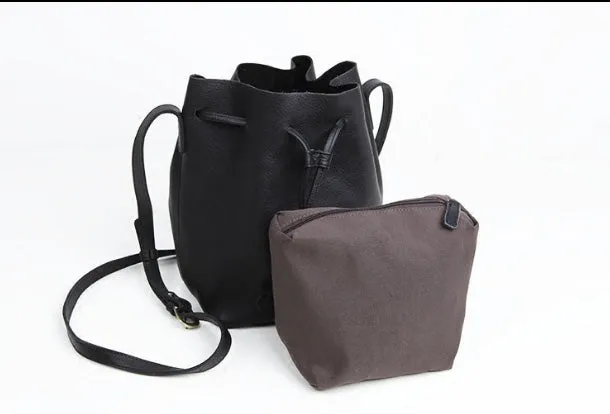 Genuine Leather Cute Bucket Bag Crossbody Bag Shoulder Bag Women Leather Purse