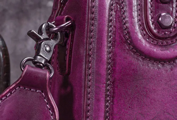 Genuine Leather Handbag Vintage Rivet Crossbody Bag Cube Shoulder Bag Purse For Women