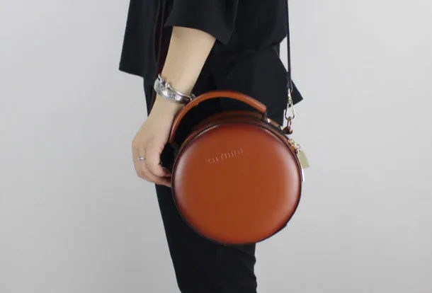 Genuine Leather round bag shoulder bag black for women leather crossbody bag
