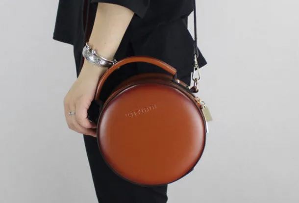 Genuine Leather round bag shoulder bag black for women leather crossbody bag