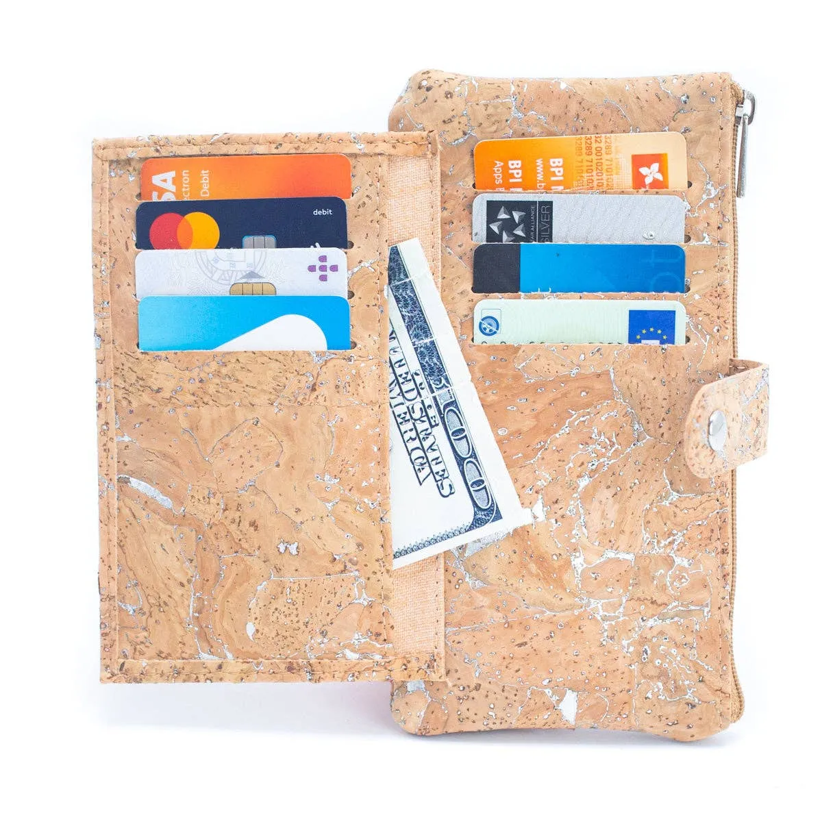 Gold and silver cork Slim card snap long wallet BAG-2234