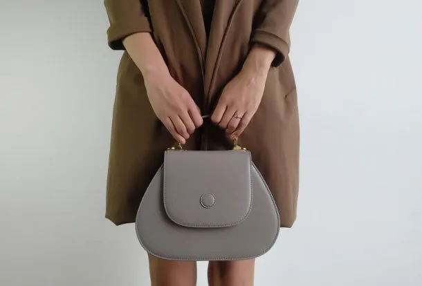 Gray Leather Handbag Purse Shoulder Bag for Women Leather Crossbody Bag