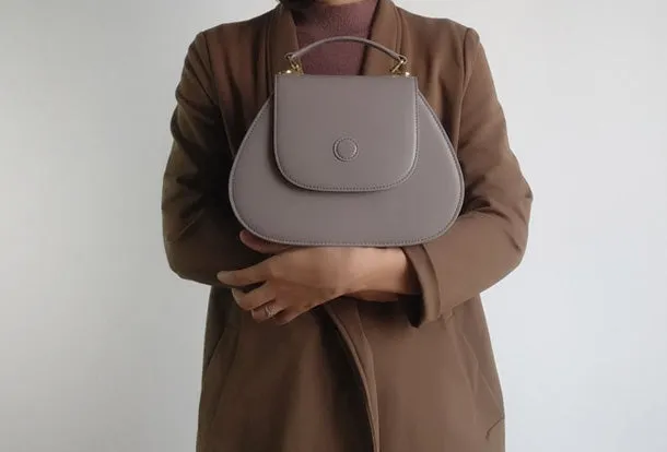 Gray Leather Handbag Purse Shoulder Bag for Women Leather Crossbody Bag