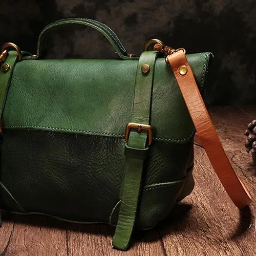 Green Womens Leather Satchel Shoulder Bag Leather Brown Women's Satchel Handbag Purse
