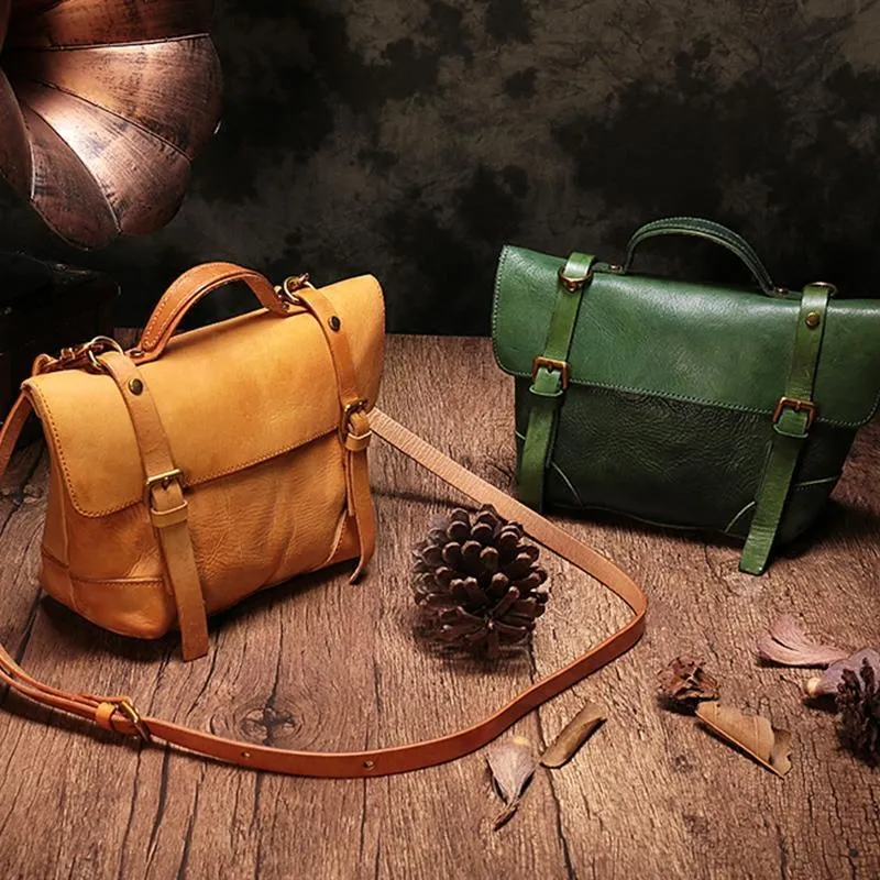 Green Womens Leather Satchel Shoulder Bag Leather Brown Women's Satchel Handbag Purse