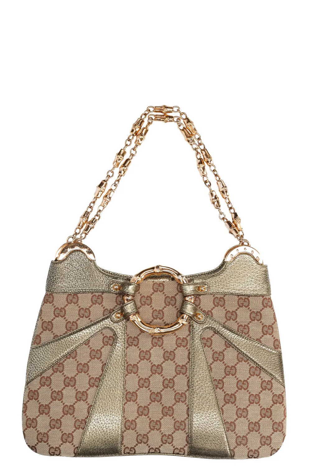 GUCCI Bamboo Chain Shoulder Bag  GG Canvas