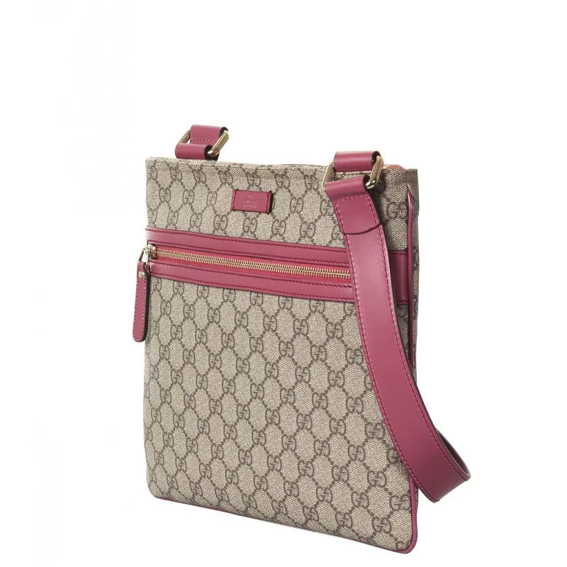 Gucci Beige & lilac GG supreme canvas flat messenger bag