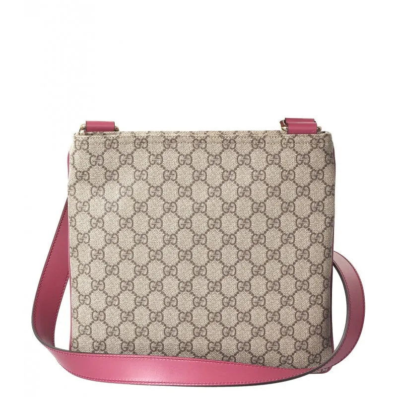 Gucci Beige & lilac GG supreme canvas flat messenger bag