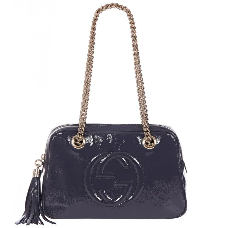 Gucci Blue Soho soft patent leather shoulder bag
