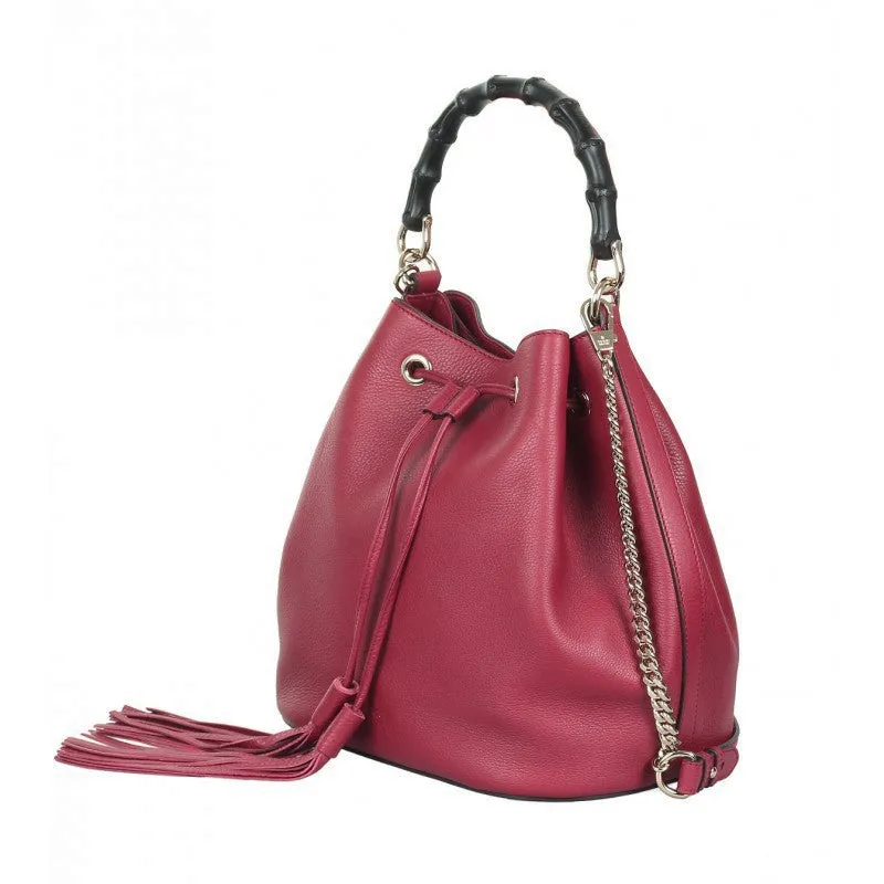 Gucci Bordeaux leather Miss Bamboo bucket bag