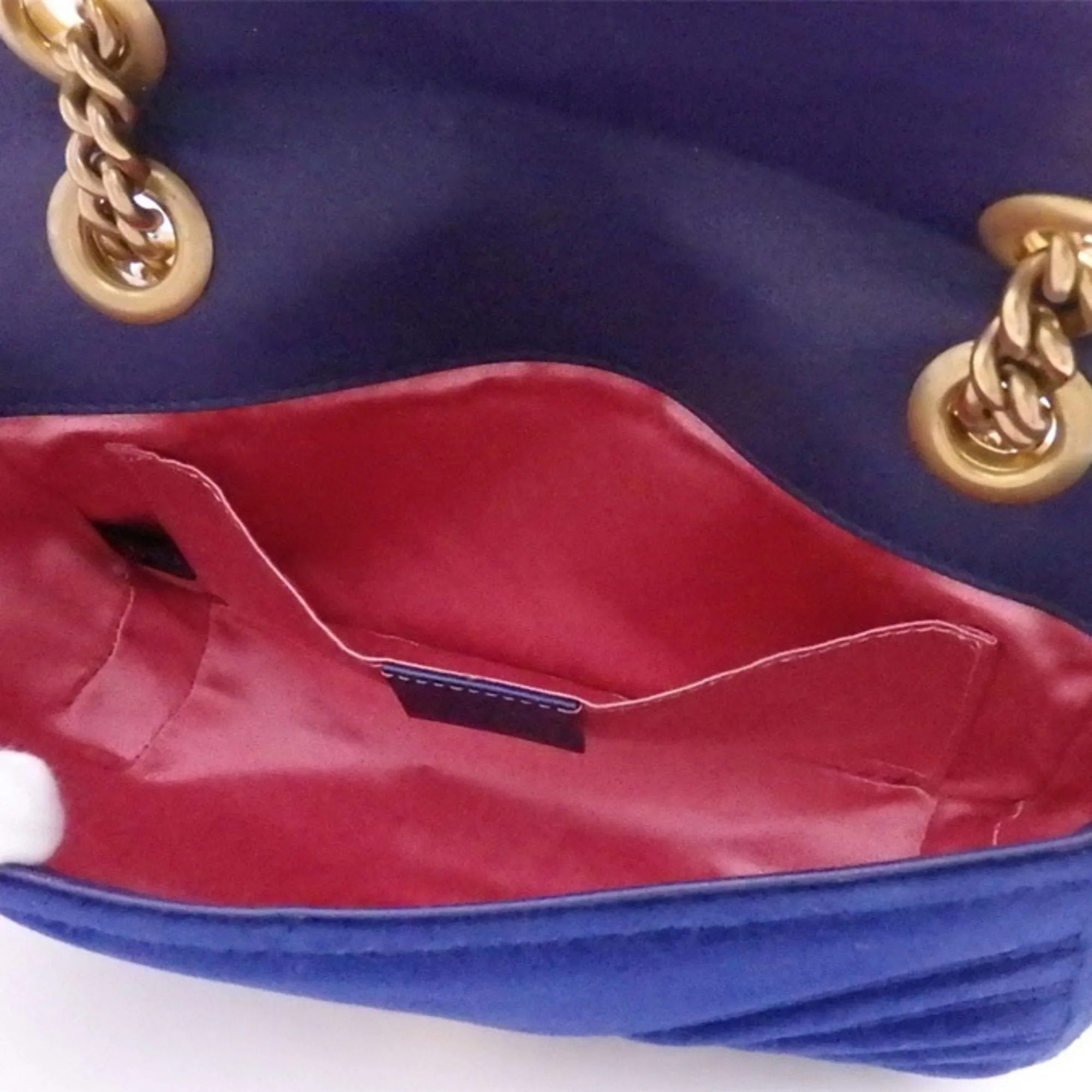 Gucci Crossbody Shoulder Bag GG Marmont Blue Velor x Gold Hardware Women's 446744