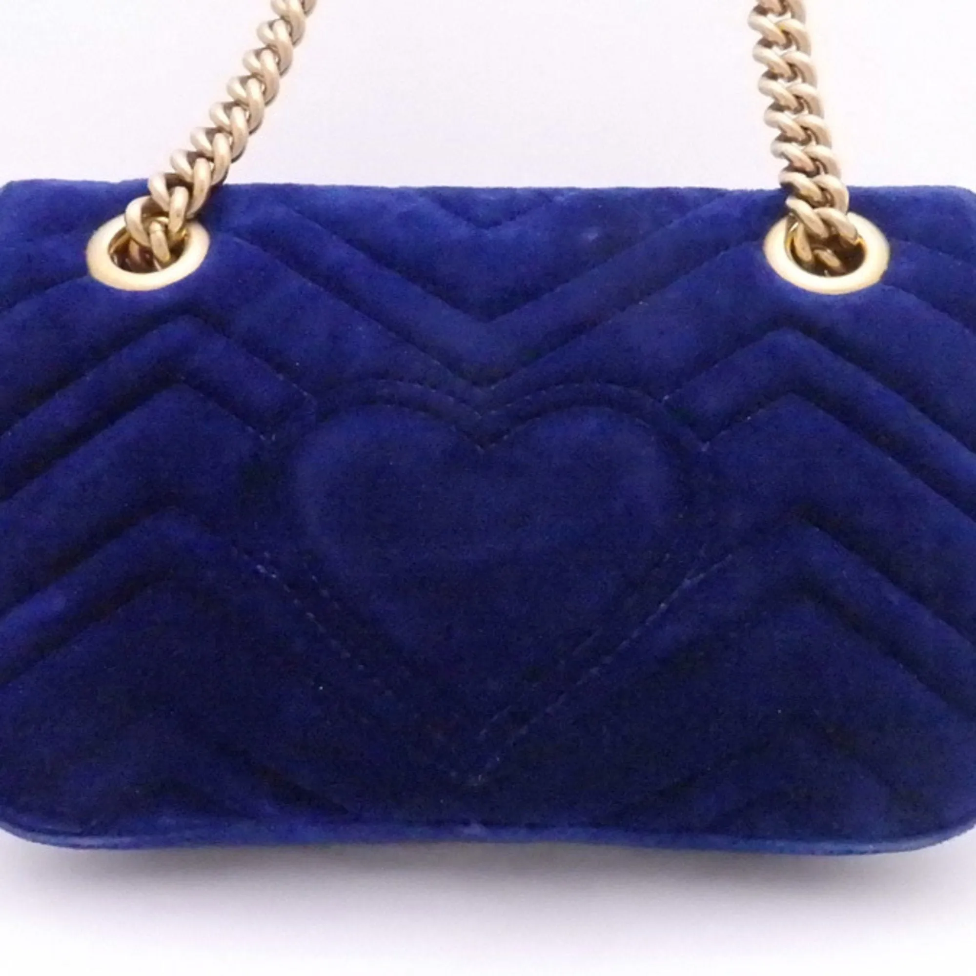 Gucci Crossbody Shoulder Bag GG Marmont Blue Velor x Gold Hardware Women's 446744
